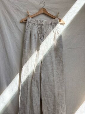 Aritzia Wide-Leg Linen Pants in Light Beige